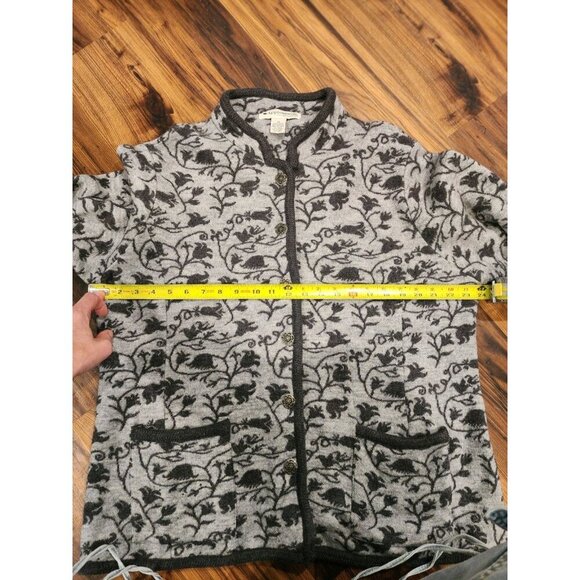 Appleseeds Wool Cardigan Women Sz 20 Grey Floral Grannycore Warmth Work - Picture 5 of 8